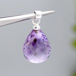 Top Quality Purple Amethyst 925 Sterling Silver Teardrop Natural Briolette Crystal Pendant for Chain