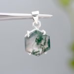 AAA Natural Green Moss Agate Vintage 925 Sterling Silver Hexagon Loose Gemstone Pendant