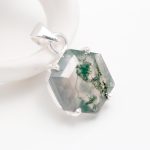 Green Moss Agate Hexagon Shape Pendant with 925 Sterling Silver Vintage Jewelry Birthday Gift