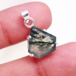Natural Moss Agate Shield Shape Pendant 925 Sterling Silver Healing Jewelry for Engagement Gift