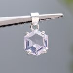 Lavender Quartz Natural 925 Sterling Silver Hexagon Step Cut Pendant Unique Beautiful Jewelry for Her