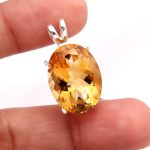 Natural Citrine Quartz Faceted  Oval Shape Pendant 925 Sterling Silver Vintage Jewelry Wedding gift