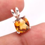 Citrine Cushion Pendant, Citrine Pendant, 925 Solid Sterling Silver Pendant, Birthday Gift, Gift For Wife, Gift For Love, Gift For Girlfriend
