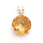 Natural Citrine Quartz Faceted Briolette Round Shape Pendant 925 Sterling Silver Jewelry Wedding gift