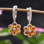 Natural Citrine Floral Hoop Dangle Earrings In 925 Sterling Silver Designer Jewelry Wedding Gift