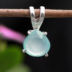 Natural Aqua Chalcedony 925 Sterling Silver Heart Pendant Faceted Cut Stone Jewelry for Girlfriend
