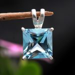 Natural Sky Blue Topaz 925 Sterling Silver Square Shape Pendant Statement Silver Jewelry for Unisex
