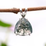 Natural Green Moss Agate Vintage 925 Sterling Silver Trillion Shape Pendant Birthday Gift