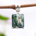 Moss Agate Statement Octagon Shape Healing Pendant 925 Sterling Silver Jewelry for Women