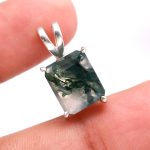 Natural Tree Moss Agate Handmade Octagon Pendant with 925 Sterling Silver Chunky Jewelry for Promise Gift