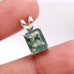 Natural Moss Agate Healing Pendant 925 Sterling Silver Handmade Jewelry for Her
