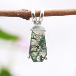 Natural Moss Agate Coffin Shape 925 Sterling Silver Boho Pendant Jewelry Gift For Sister
