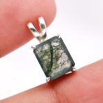 Natural Moss Agate Octagon Shape 925 Sterling Silver Bohemian Pendant Jewelry Gift For Her