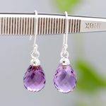 Natural Amethyst 925 Sterling Silver Briolette Cut Teardrop Designer Earrings Gift for Wife