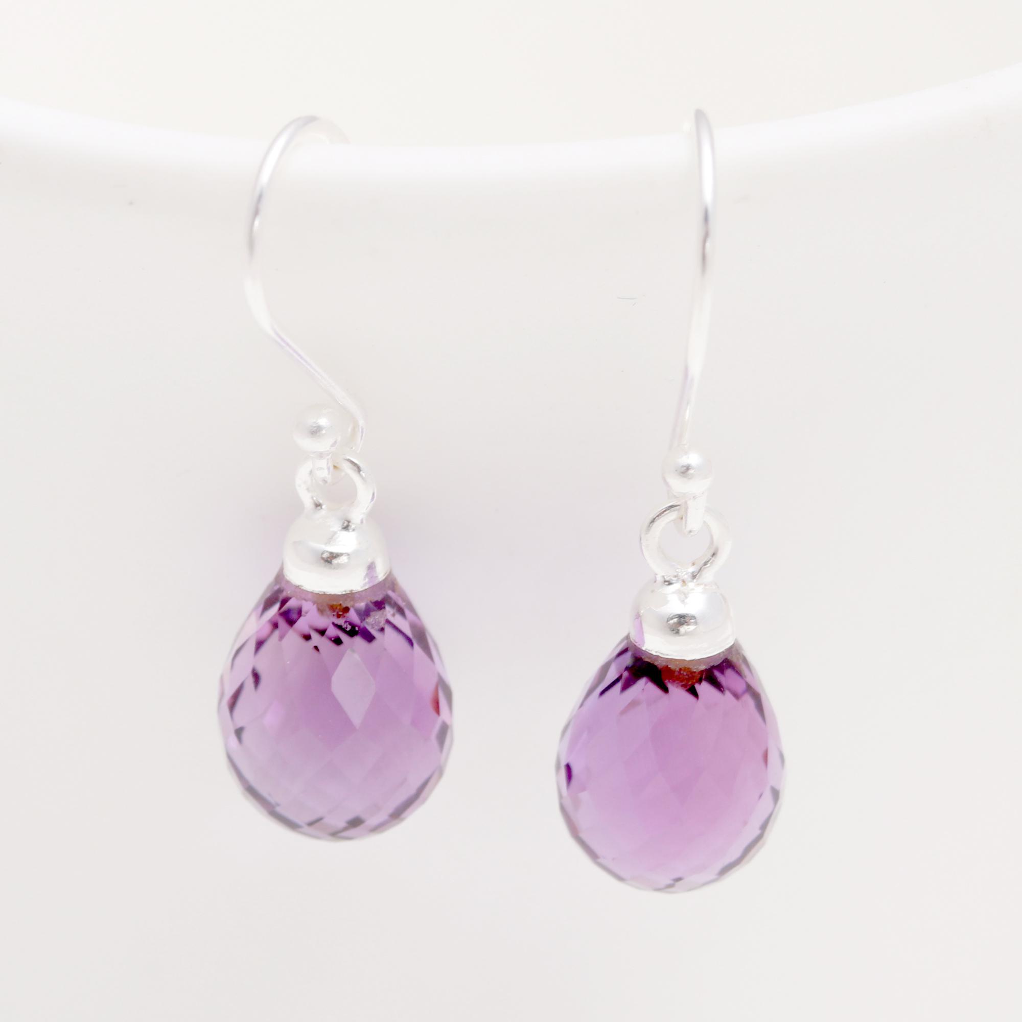 Natural Amethyst 925 Sterling Silver Briolette Cut Teardrop