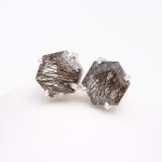 Natural Black Rutile Quartz 925 Sterling Silver Hexagon Stud Earrings Vintage Black Stone Jewelry
