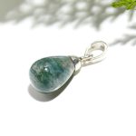 Unique Moss Agate Teardrop Charm Pendant 925 Sterling Silver Birthstone Jewelry Gift for Her
