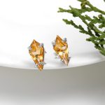 Natural Yellow Citrine Kite Stud Earrings with 925 Sterling Silver Minimalist Jewelry for Women