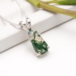 Natural Moss Agate Coffin Pendant with Chain Solid 925 Sterling Silver Healing Jewelry Anniversary Gift