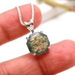 Natural Moss Agate Octagon Shape 925 Sterling Silver Statement Pendant Jewelry Wedding Gift