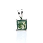 Natural Moss Agate Square Shape Pendant with 925 Sterling Silver Beautiful Jewelry Birthday Gift