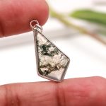 Natural Moss Agate Beautiful Kite Jewelry with 925 Sterling Silver Handmade Pendant for Necklace Gift for Lovers