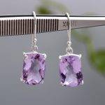 Genuine Amethyst Rectangle Cushion Shape Earrings 925 Sterling Silver Jewelry Gift for Friend
