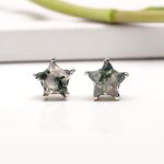 Natural Moss Agate Star Shape 925 Sterling Silver Tiny Stud Earrings Jewelry Gift For Sister