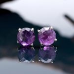 Natural Purple Amethyst Round Briolette Cut 925 Sterling Silver Stud Earrings Handmade Jewelry