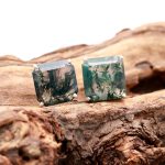 Natural Moss Agate Octagon Shape 925 Sterling Silver Tiny Stud Earrings Jewelry Birthday Gift For Her