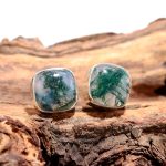 Natural Moss Agate Cushion Shape 925 Sterling Silver Tiny Stud Earrings Jewelry Gift For Her