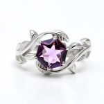 Purple Amethyst Hexagon 925 Sterling Silver Leaf Design Ring Natural Gemstone Jewelry For Bride
