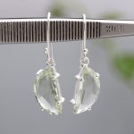AAA++ Natural Green Amethyst Half Moon Shape Earrings 925 Sterling Silver Jewelry for Women