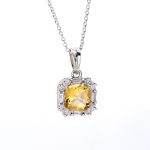 Natural Citrine Quartz Cushion Shaped 925 Sterling Silver Pendant with Chain Wholesale Jewelry for Her
