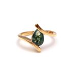 Genuine Green Moss Agate Pear Shape Statement Gold Ring Gift For Woman
