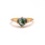 Natural Green Moss Agate Treforze Shape Vintage Moissanite Gold Ring Unique Wedding Gift