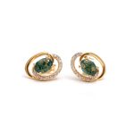 Natural Moss Agate Oval Moissanite Tiny Gold Stud Earrings Gift for Women