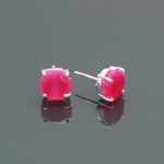 Hot Pink Chalcedony Natural Octagon Stone Earrings 925 Sterling Silver Studs Gift for Women