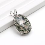 925 Sterling Silver Unique Jewelry Green Moss Agate Gemstone Handmade Vintage Pendant for Chain Gift for Lovers