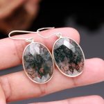 Natural Moss Agate Oval Shape 925 Sterling Silver Handmade Dangle Earrings Jewelry Gift For Her