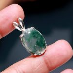 Solid 925 Sterling Silver Natural Green Moss Agate Healing Pendant for Women Engagement Gift