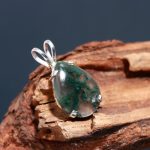 Natural Moss Agate Pear Cabochon Green Gemstone Pendant 925 Sterling Silver Beautiful Jewelry for Her
