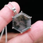 Natural Moss Agate Hexagon Shape 925 Sterling Silver Statement Pendant Necklace Jewelry Anniversary Gift