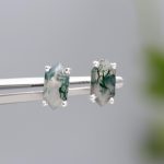 Green Moss Agate Natural Elongated Hexagon 925 Sterling Silver Healing Energy Stone Stud Earrings