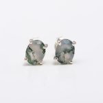 Natural Moss Agate Oval Shape 925 Sterling Silver Boho Stud Earrings Jewelry Gift For Girlfriend