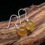 Yellow Chalcedony Natural 925 Sterling Silver Briolette Ball Dangle Earrings Tiny Jewelry for Her
