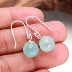 Natural Aqua Chalcedony 925 Sterling Silver Tiny Briolette Ball Earrings Handmade Lightweight Jewelry
