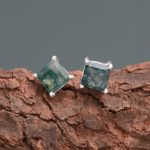 Garden Moss Agate Natural 925 Sterling Silver Square Stud Earrings Vintage Tiny Studs for Him