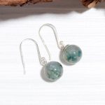 Natural Green Moss Agate 925 Sterling Silver Ball Cabochon Earrings Healing Meditation Jewelry