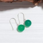 Natural Green Onyx 925 Sterling Silver Ball Cabochon Earrings Green Gemstone Simple Jewelry